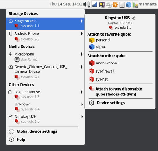 A list of devices is seen, but sorted by type of devices (e.g. Storage, Media, Other). They are titled "Logitech Mouse", "Kingston USB" and there are no double listings.